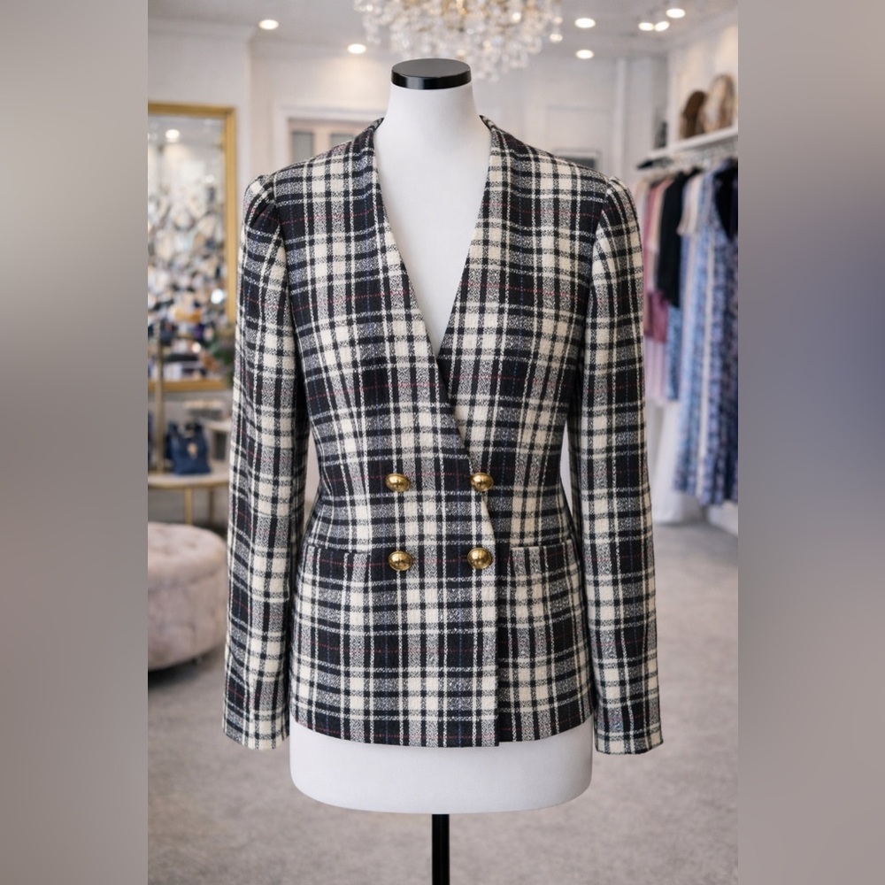 Worthington Black and White Plaid Blazer with Gold Buttons